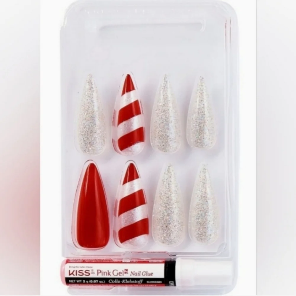 Gel Press On Nails - Snow Queen Holiday Winter Candy Canes